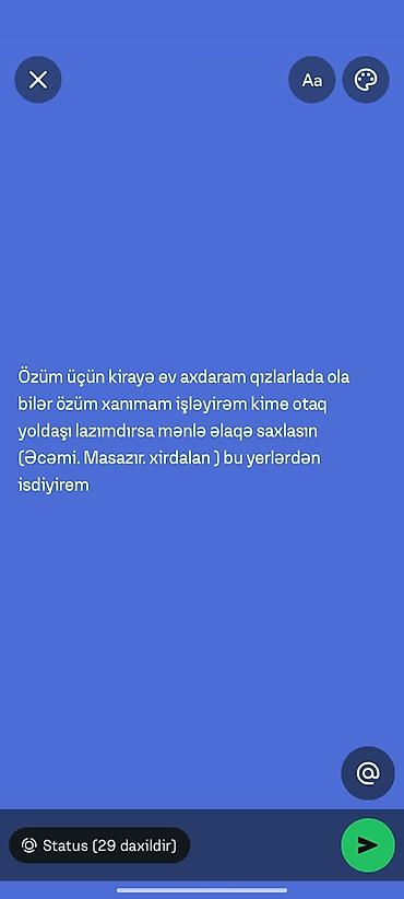 xirdalan kiraye: Xanım üçün kirayə ev axtarışı / otaq yoldaşı axtarılır - Özüm işləyən — 1