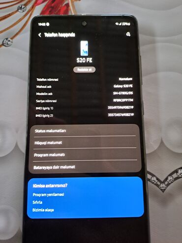 камера для машины: Samsung Galaxy S20, 128 GB, rəng - Göy, Barmaq izi, Face ID