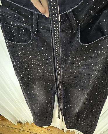cins walvar: Qara rhinestone detallı denim şalvar - Material: qalın denim (pambıq — 2