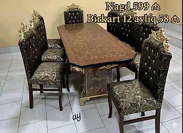 islenmis stol stullar: Yemək otağı dəstləri – klassik və zərif dizayn Məhsul: 6 nəfərlik — 2
