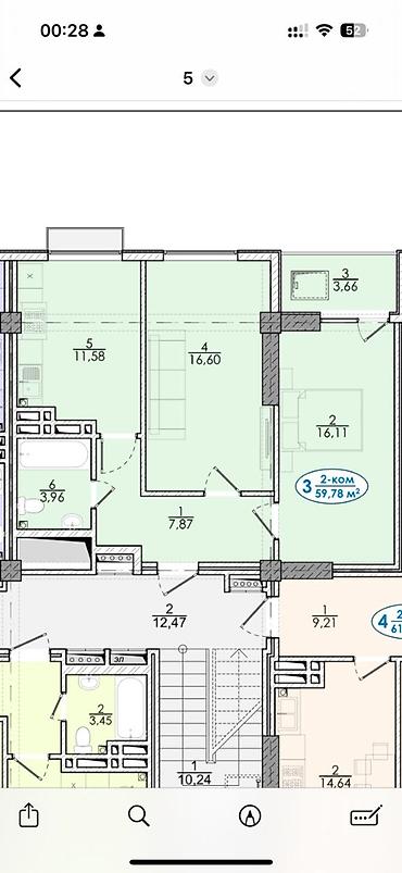 60: 2 комнаты, 60 м², Элитка, 4 этаж, Готовая ПСО (под самоотделку) — 1