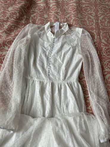 белая платья: Вечернее платье, Длинная модель, С рукавами, XL (EU 42)