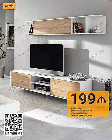 Mebel: TV altlığı və divar rəfi dəsti - Ölçü (altlıq): Dərinlik 40 sm × — 1