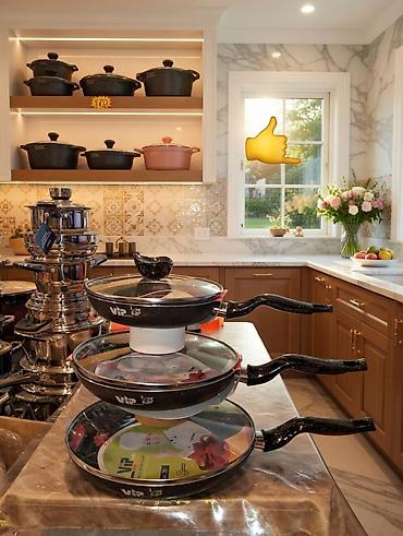 idman geyim: VIP Chef 3-lü tava dəsti - Çoxölçülü set: 3 müxtəlif diametrli tava — 3