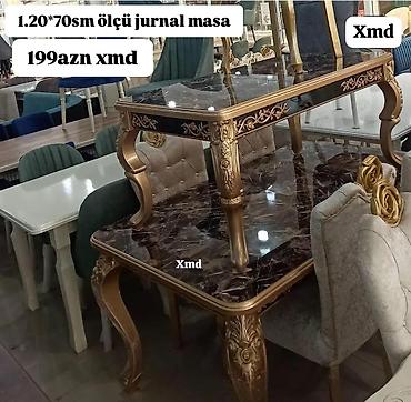 bar stollari: Jurnal masa - Ölçü: 120×70 sm - Üst səth: qara-qəhvəyi mərmər naxışlı — 1