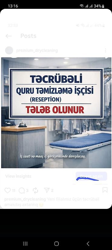 reseption: Satış məsləhətçisi tələb olunur, 30-45 yaş, 3-5 illik təcrübə, Aylıq ödəniş — 1