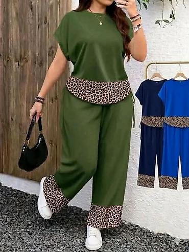 leopard sandale: Dvodelni ženski komplet sa leopard detaljima za punije dame. - Majica — 2