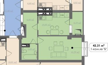 квартиры чайка: 1 комната, 42 м², Элитка, 7 этаж, ПСО (под самоотделку)