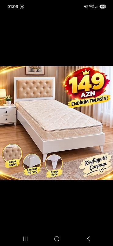 Tək nəfərlik çarpayı və matrass dəsti - Başlıq: parça ilə üzlənmiş