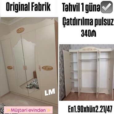 Çarpayılar: Dolab 4 qapılı FABRİK İSTEHSALI Qiymət : 340₼ Mebellərimiz