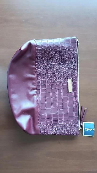 Bordo rəngdə kosmetik/aksesuar çantası - Material: süni dəridən