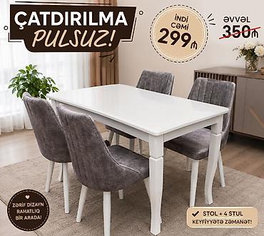 *Masa dəsti* _*MASA +4 STULL💥*_ Masa bağlı: 70×1.20+4stul: *299₼*