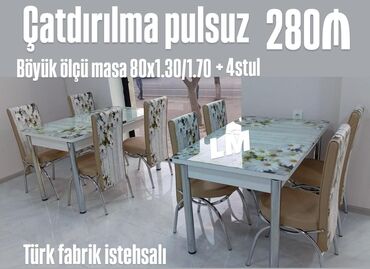 metbex ucun stol ve stullar: Mətbəx üçün, Yeni, Açılan, Dördbucaq masa, 4 stul