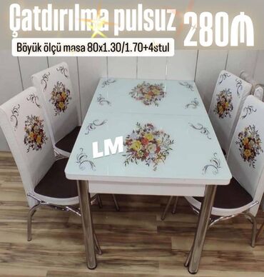 Divanlar: Mətbəx masa ( üstü şüşə✨Böyük ölçülü✨) + 4 stull dəst‼ Qiymət : 280₼