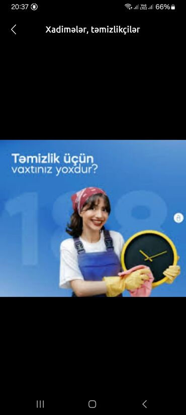 Xadimələr, təmizlikçilər: Xadimə tələb olunur, 18-29 yaş, Təcrübəsiz, 3/1, Aylıq ödəniş
