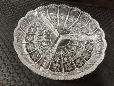 Konfet qabları: Kvars/şüşə kəsim naxışlı qab dəsti - 2 ədəd şəffaf kəsim naxışlı qab — 9