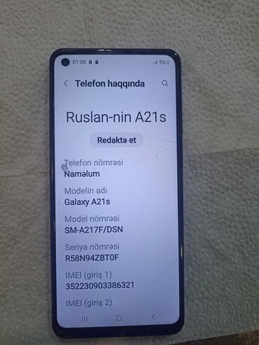 telefon bakı: Samsung Galaxy A21S, rəng - Bənövşəyi, Barmaq izi, Face ID