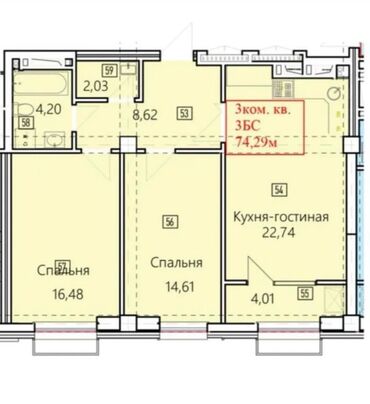 Продажа квартир: 3 комнаты, 74 м², Элитка, 7 этаж, ПСО (под самоотделку)