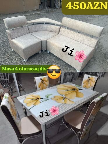 стеклянный обеденный стол: Künc divan və masa desti