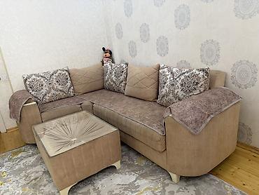 ev əsyalar: Künc divan dəsti – pouf ilə - Rəng: pastel bej/şamua tonları - — 6