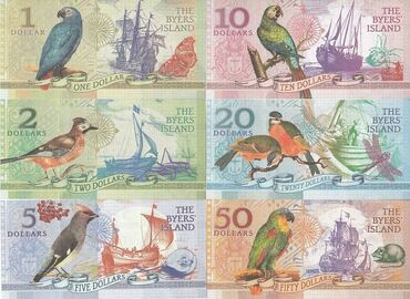 купюра сом: Банкноты острова Байерс. Парусники. 6 банкнот. Состояние