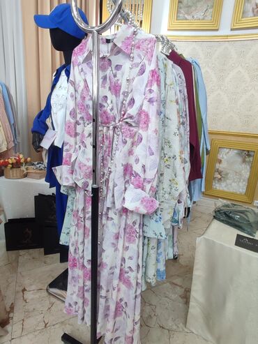 Повседневные платья: Повседневное платье, Made in KG, Лето, Длинная модель, Платье-рубашка, Стандарт