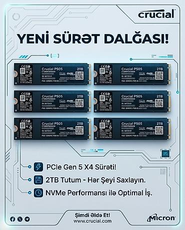 ssd almaq: Crucial P505 2TB NVMe M.2 SSD - PCIe Gen5 x4 interfeysi – son nəsil — 3