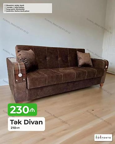 divan ustasi: Tək Divan – 210 sm - Mexanizm: açılan, bazalı (yataq funksiyalı və — 1