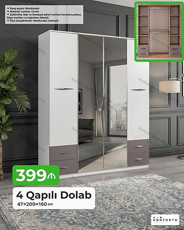 Dolablar: 4 qapılı dolab – 47×200×160 sm - Material: 18 mm laminat - Rəng — 1