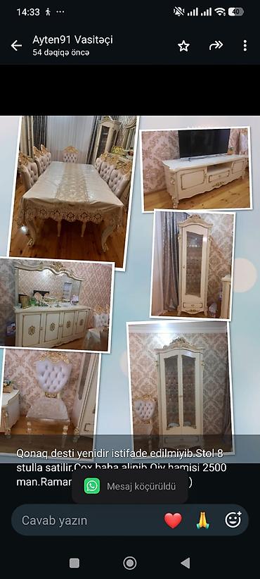 Qonaq desti yenidir istifade edilmiyib.Stol 8 stulla satilir.Cox baha lalafo.az -da Qonaq desti yenidir istifade edilmiyib.Stol 8 stulla satilir.Cox baha