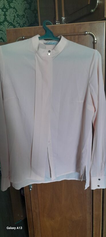 женские рубашки блузки: Блузка, Классическая модель, Джинс, Однотонный