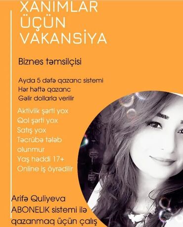 Tibb, əczaçılıq: Xanımlar üçün online iş imkanı – Biznes təmsilçisi Təklif: - Abonelik