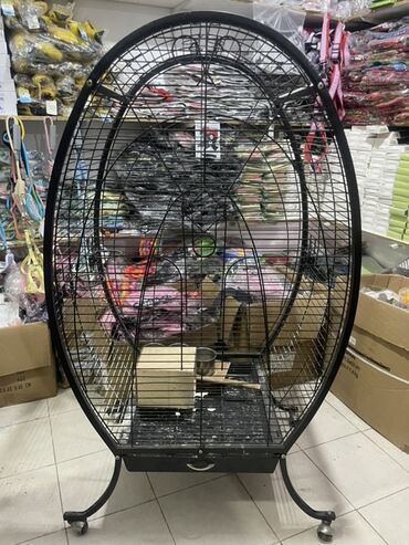 İtlər: Böyük ölçülü metal quş qəfəsi - Güclü, qara metal konstruksiya - Oval