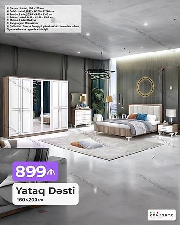 Ev və bağ: Yataq Dəsti – 160×200 sm Komplektin tərkibi: - Çarpayı: 1 ədəd, 160 × — 1