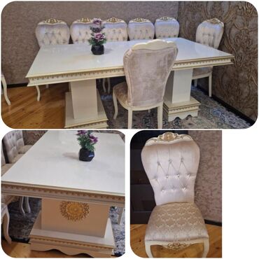 Salon masaları: Qonaq otağı üçün, İşlənmiş, Dördbucaq masa, 8 stul