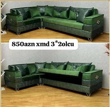 acılan divan: Yaşıl rəngli L formalı künc divan - Ölçü: 3×2 (metrlə göstərilib) - — 1