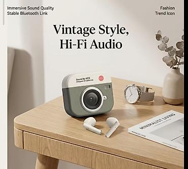 Retro kamera dizaynlı Hi‑Fi simsiz qulaqlıq seti - Vintage üslublu