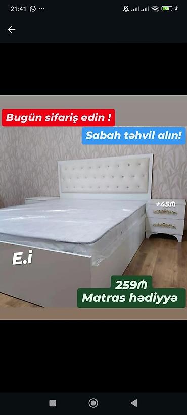 Ağ rəngli yataq dəsti: - Yumşaq, düyməli başlıqla müasir dizayn -