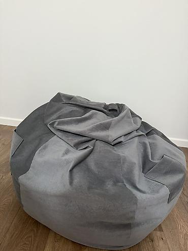panel radiyatir: Boz rəngli puf-kreslo (bean bag) - Yumşaq, məxməri toxumalı xarici — 1