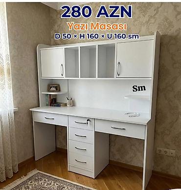 ucuz stullar: Yazı masası – 280 AZN Ölçülər: D 50 × H 160 × U 160 sm Ağ rəngdə — 1