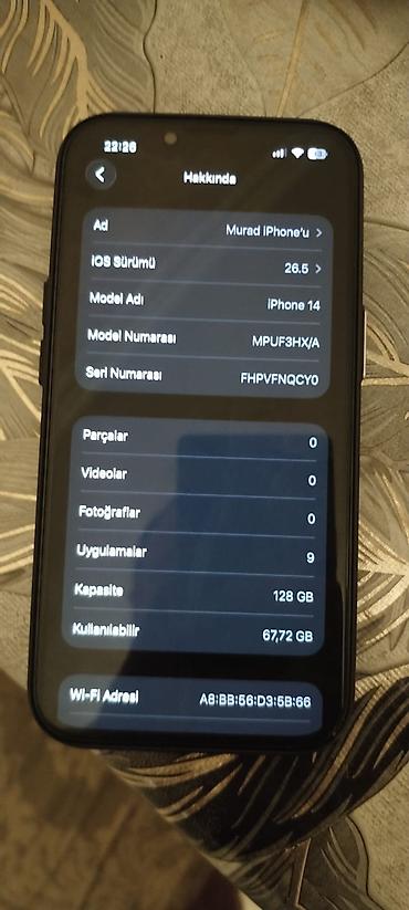 Apple iPhone: IPhone 14, 128 GB, Qara, Face ID — 9