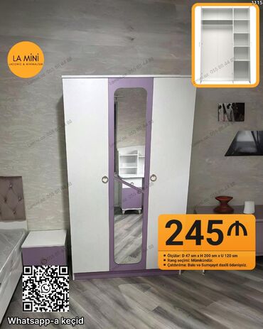 Çarpayılar: Açılan, 3 qapılı Düz dolab, Qarderob, paltar dolabı