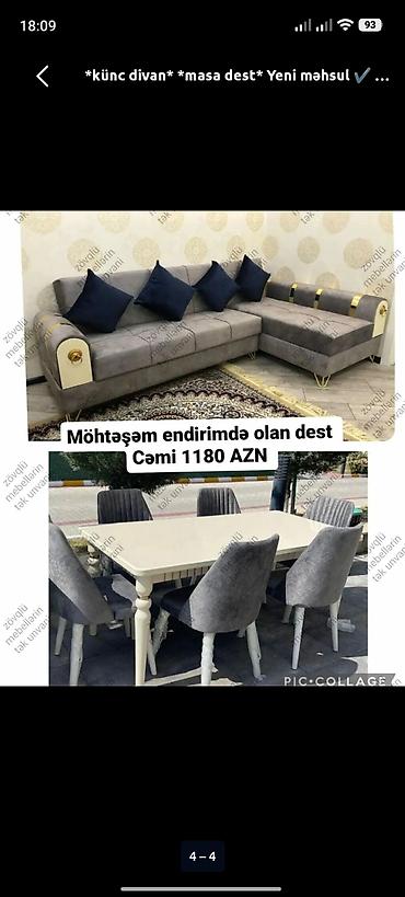 masa stul: Yeni, Künc divan, Qonaq otağı üçün, Açılmayan — 1