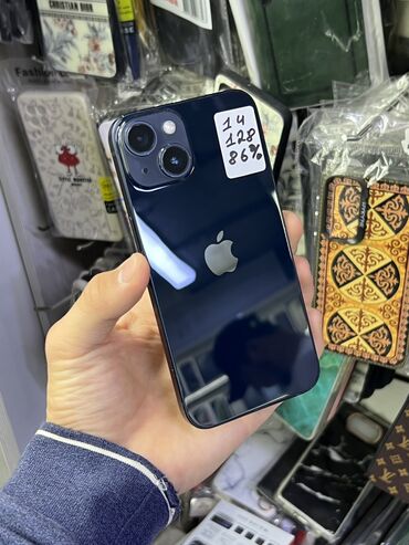 iphone s5: IPhone 14, Б/у, 128 ГБ, Синий, Зарядное устройство, Защитное стекло, Чехол, 86 %