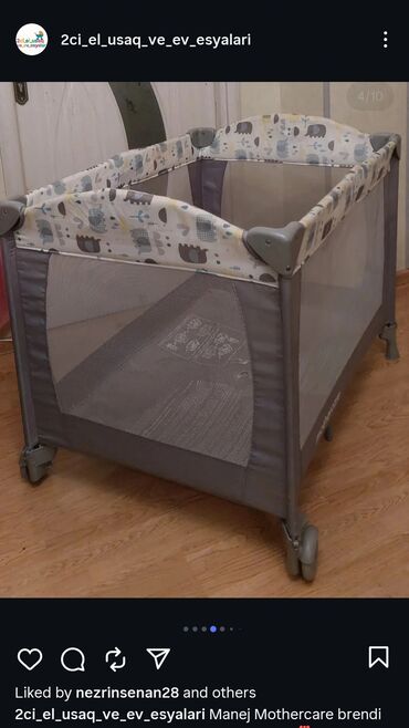 usaq onlukleri: Mothercare brendi uşaq maneji / oyun beşiyi - Rəng: boz tonlarda