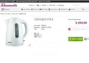 Električna kuvala: Gorenje K17WII električno kuvalo za vodu - Zapremina: 1,7 l - Snaga — 11