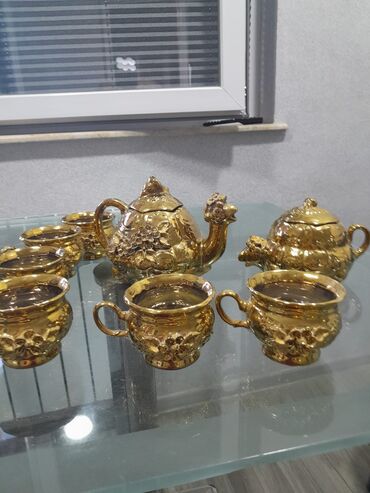 fırst class çay: Çay dəsti, rəng - Qızılı, 6 nəfərlik