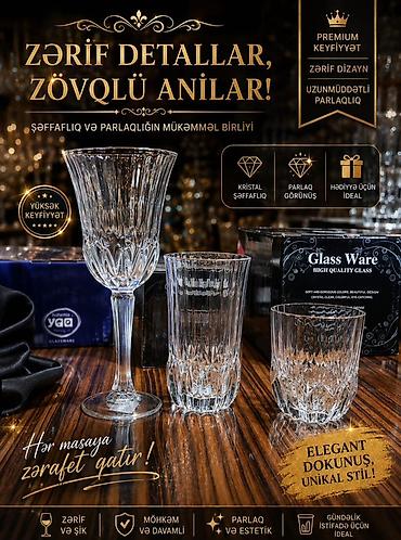 konfet qablari: Kristal şüşə qədəh və stəkan dəsti - Premium keyfiyyətli, şəffaf və — 1