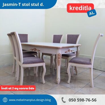 Masa və oturacaq dəstləri: Qonaq otağı üçün, Yeni, Açılan, Dördbucaq masa, 6 stul — 6