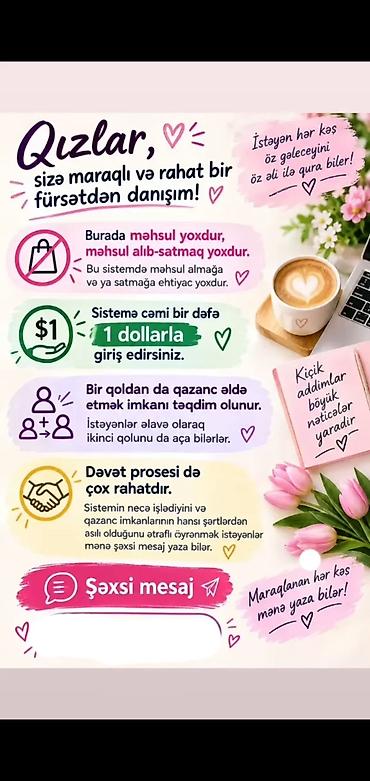 Köməkçilər, assistentlər: Qızlar üçün rahat əlavə gəlir imkanı – məhsulsuz sistem - Bu sistemdə — 1